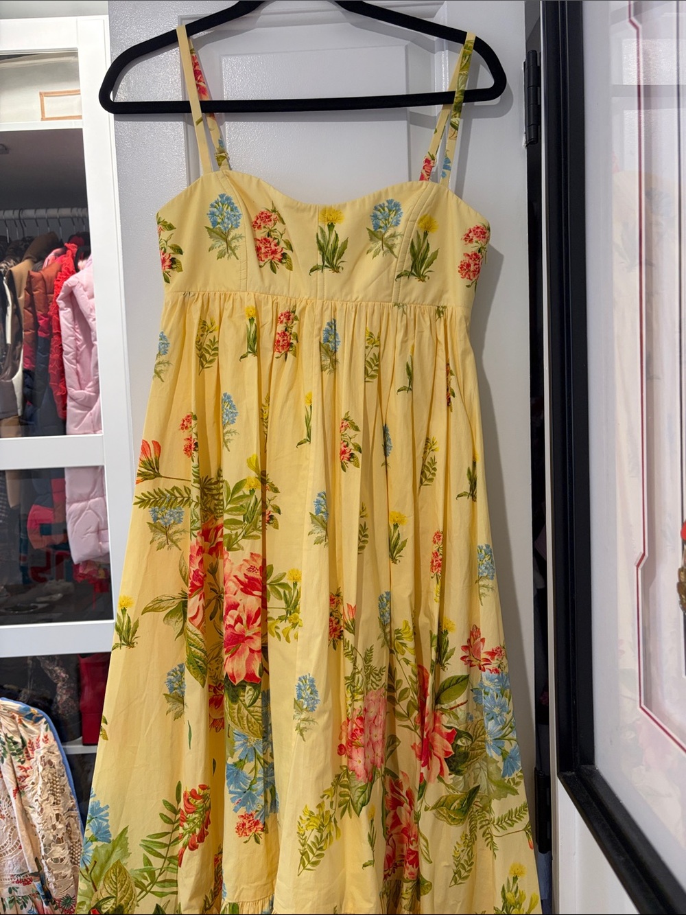 HEMANT & NANDITA Yellow Floral High-Low Spaghetti-Strap Dress